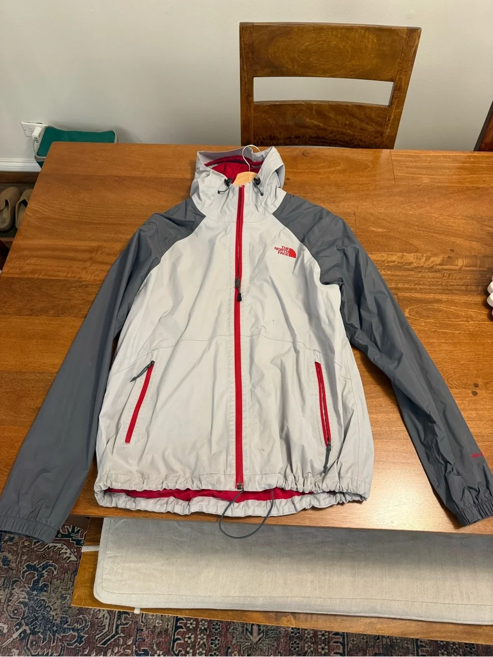 The North Face Men’s Gray and Dark Gray Jacket with Red Trim